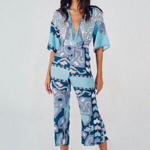 Lenni The Label | 70's Style 'Dusk' Jumpsuit in Blue-Multi | Size XS